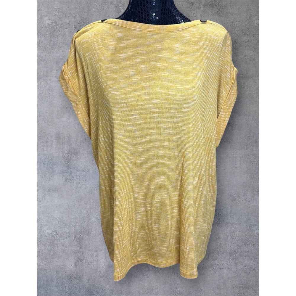Kaileigh Knit Top Womens XL Yellow Space Dye Shoulder Button Dolman EUC